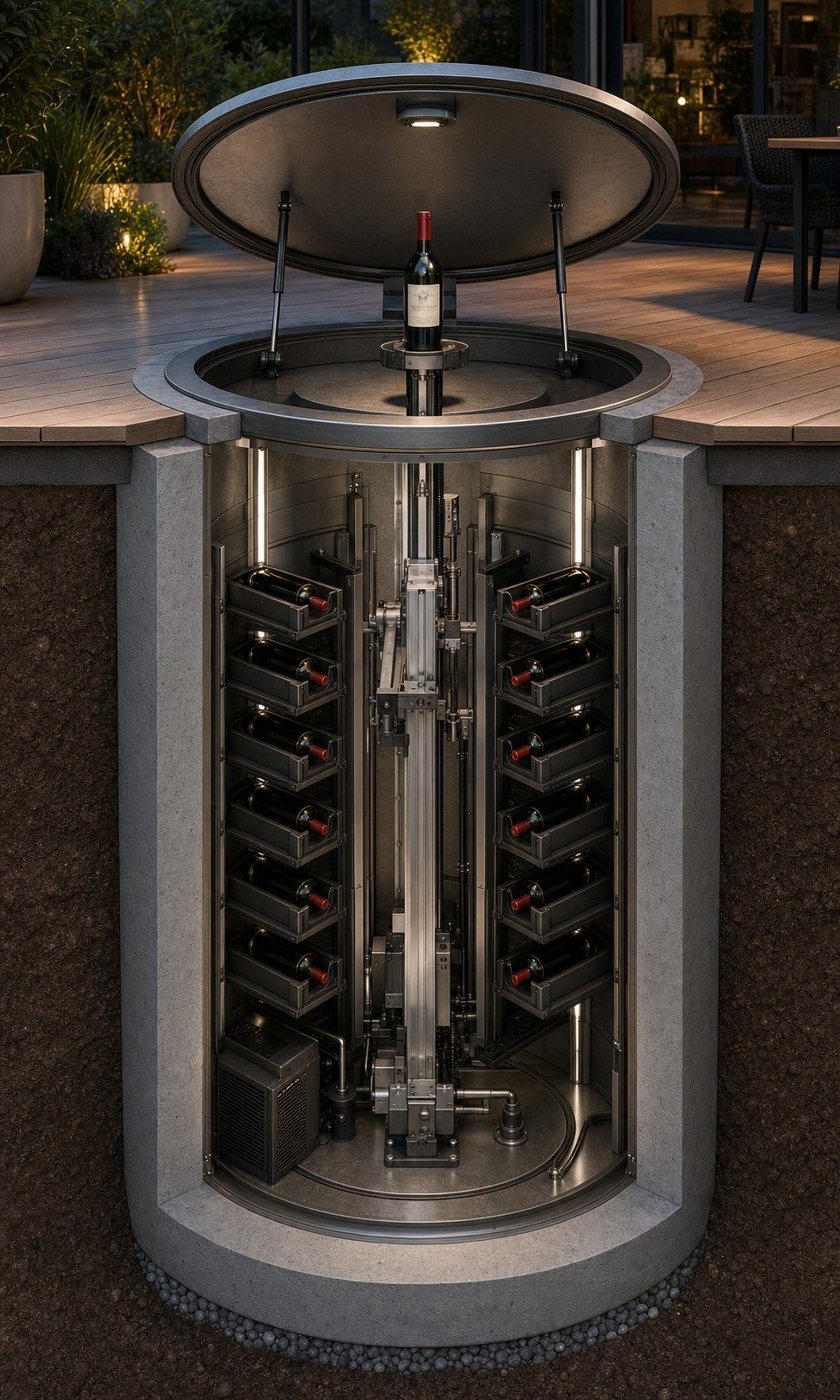 Cutaway of the underground cylindrical RWC 20 cellar
