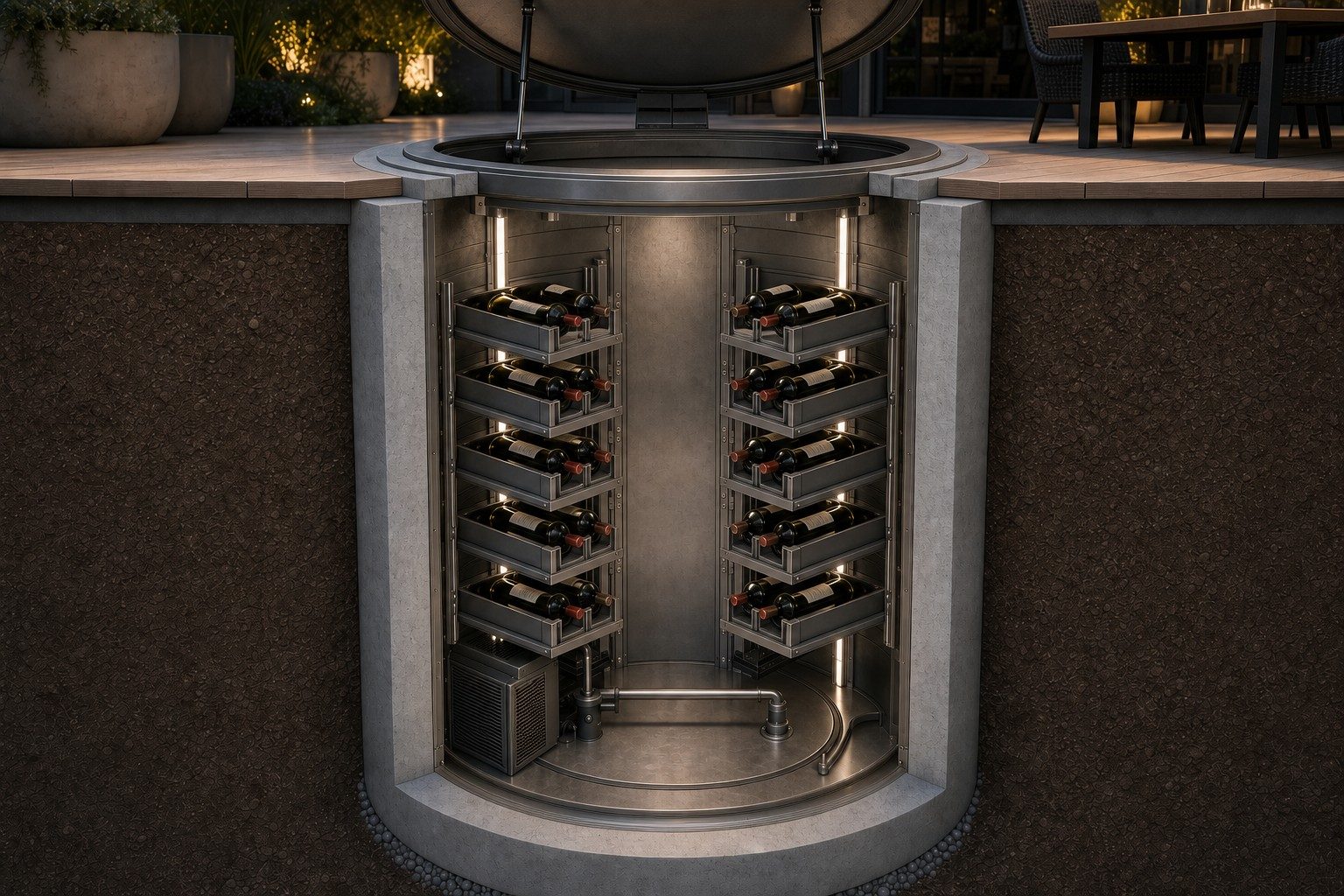 Two opposing RWC bottle racks
