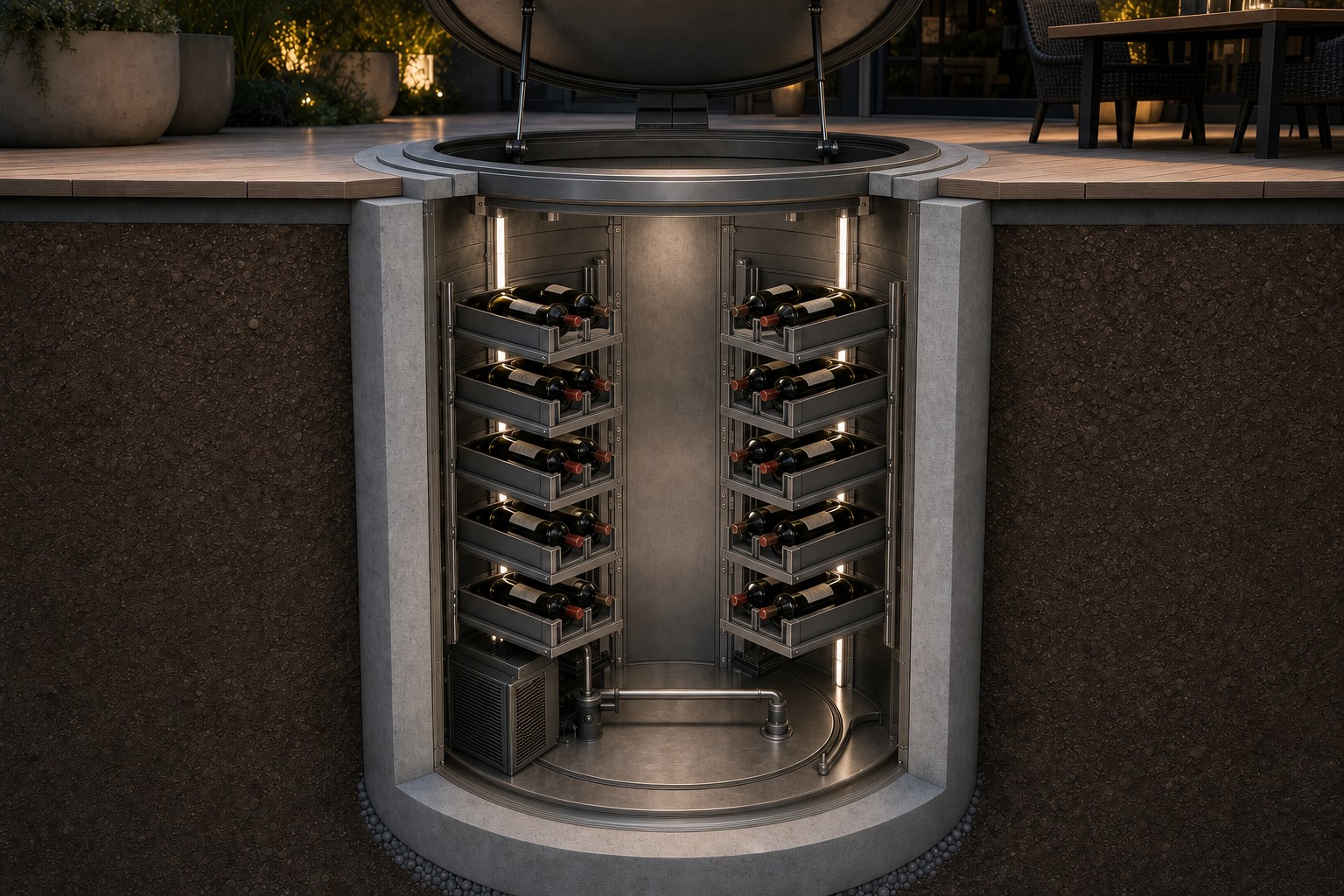 Two opposing RWC bottle racks